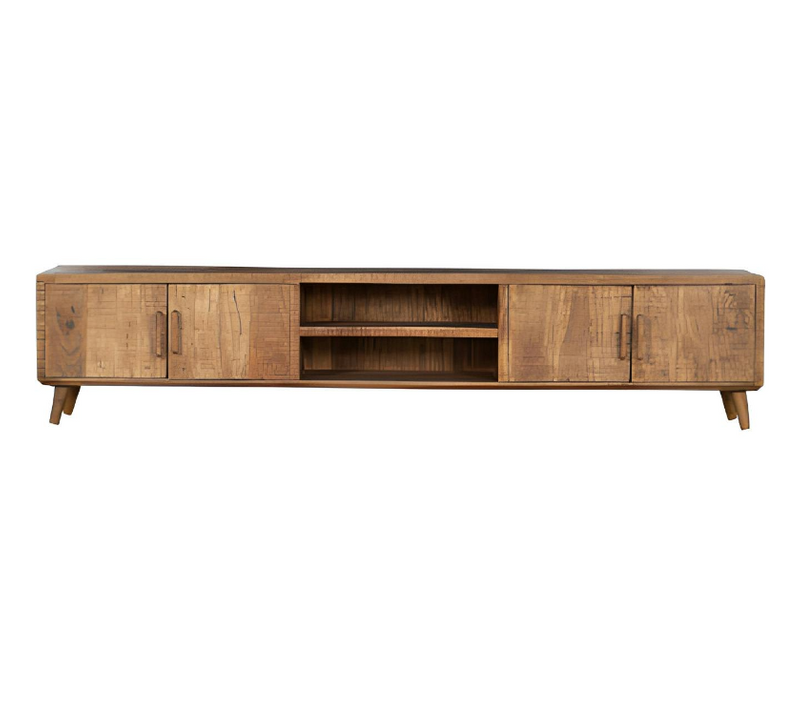 Long Meuble TV Vintage En Bois De Manguier 4 Portes 240 Cm Alma