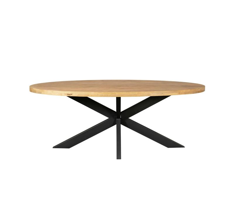 Table Ovale Bois Clair Pied Croisé Métal Noir 300 Cm Rivano
