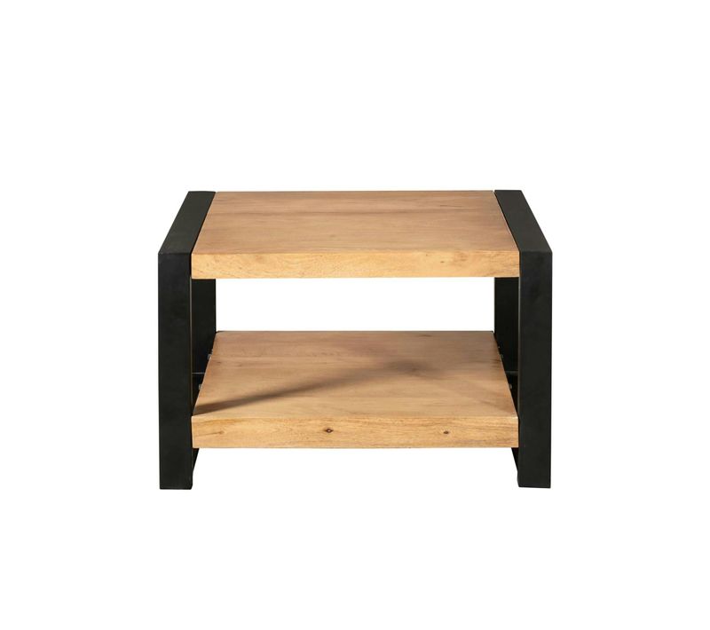 Table Basse Carrée Double Plateau Bois Clair Métal Noir Milora