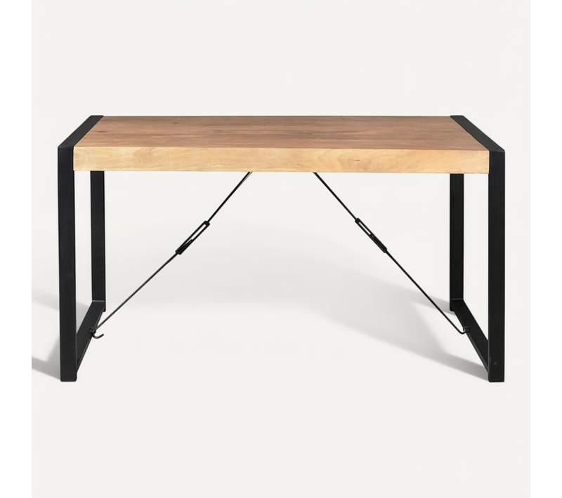 Table à Manger Bois Clair à Tendeurs Noirs 200 Cm Milora