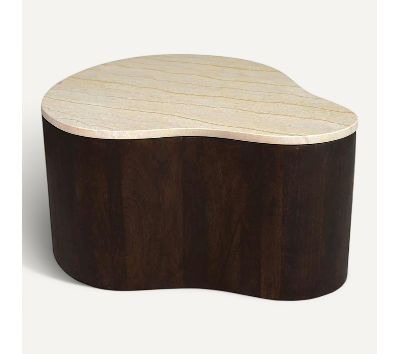 Table Basse Design Organique Marbre Bois Foncé 77 Cm Duomo