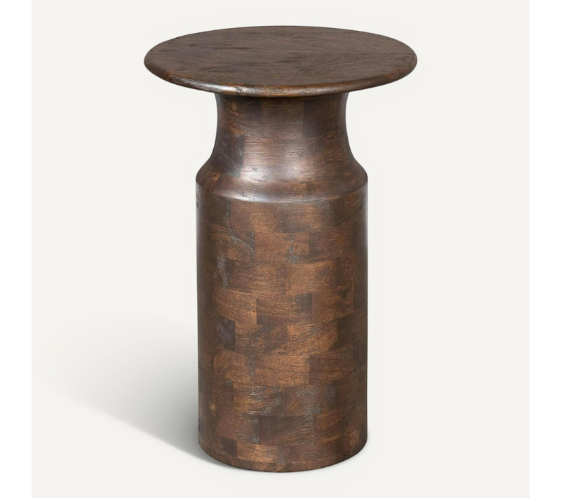 Table D'appoint Ronde Bois Foncé Pied Colonne Alma