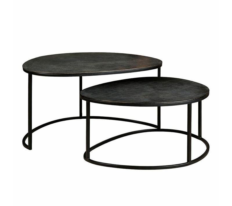 Table Basse Gigogne Noire Design Organique (lot De 2) Kano