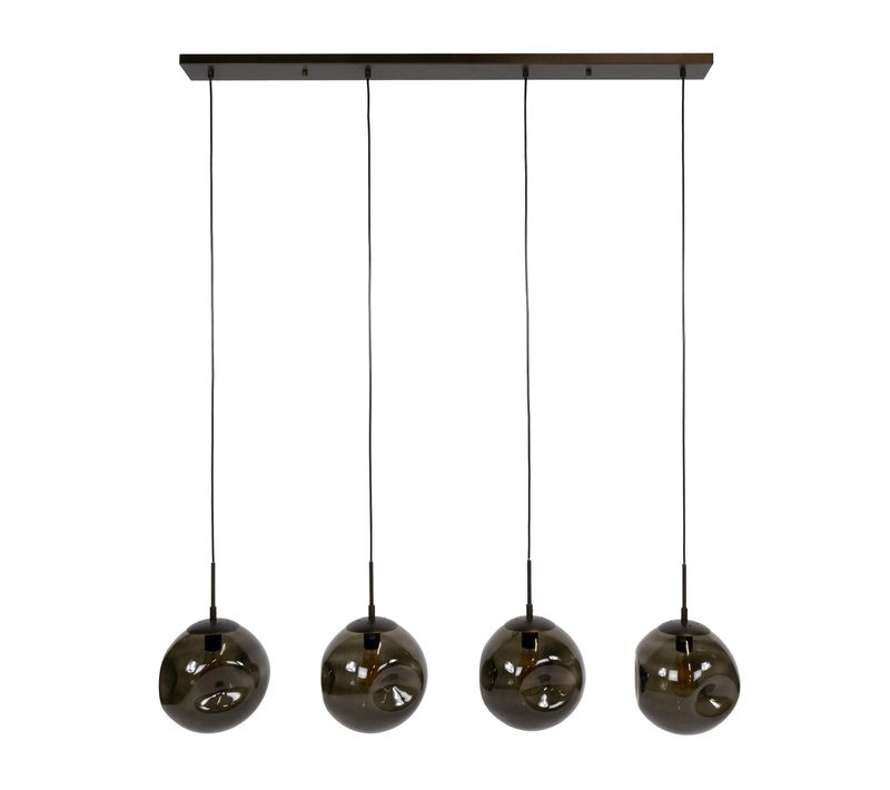 Suspension Îlot Cuisine Vintage 4 Globes Verre Brun Niagara