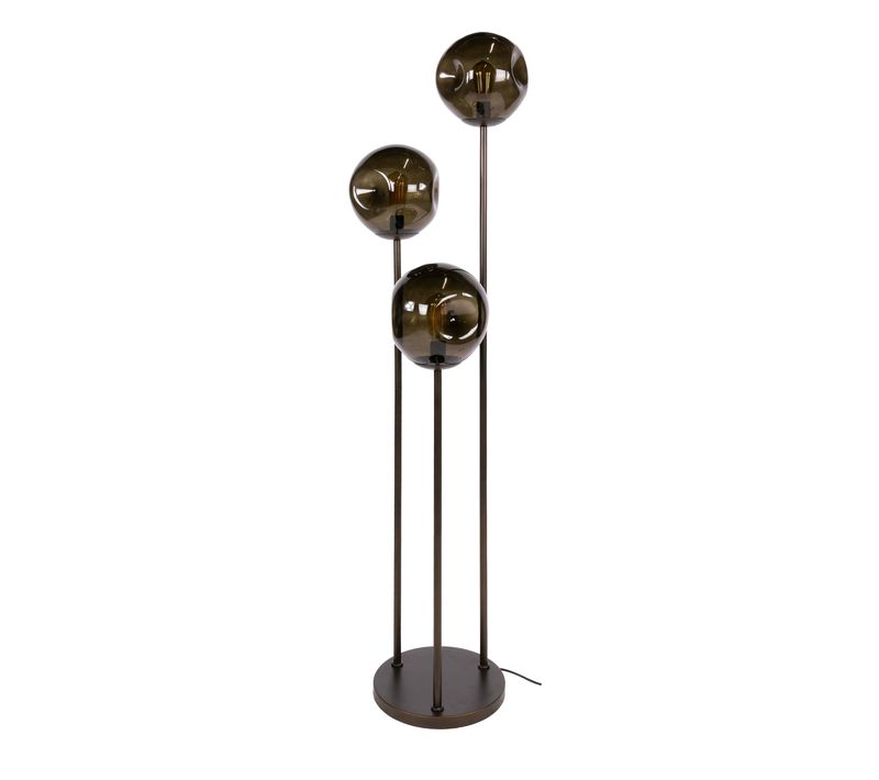 Lampadaire Vintage Verre Brun 3 Globes Sur Tige Bronze Niagara