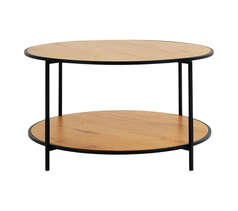 Table Basse Ronde Double Plateau Effet Bois Clair Varde