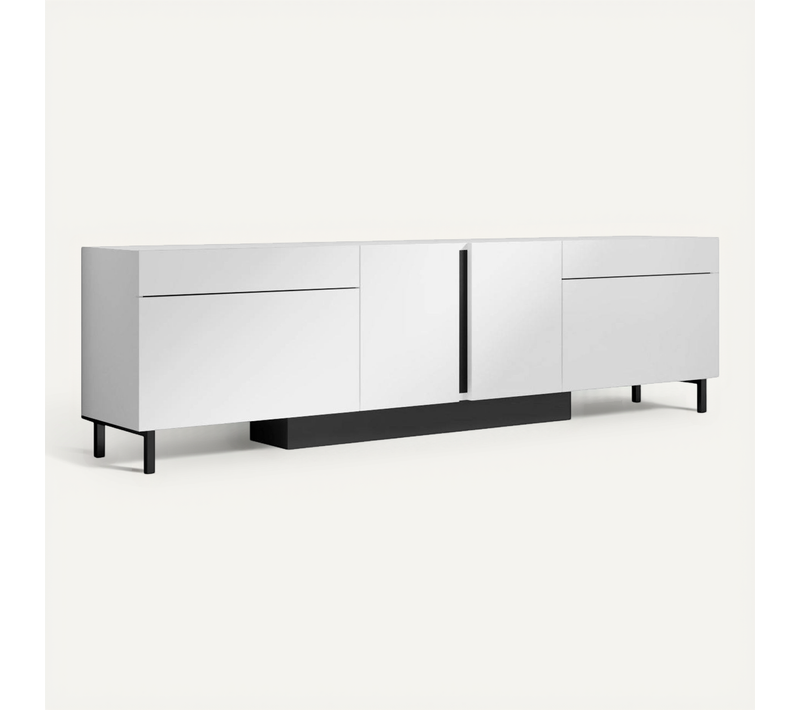 Meuble TV 4 Portes Blanc LED à Télécommande Aura