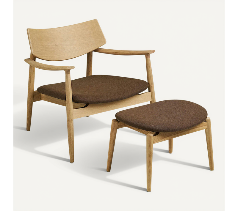 Fauteuil Design Scandinave Chêne Clair Avec Repose-pieds Amsterdam