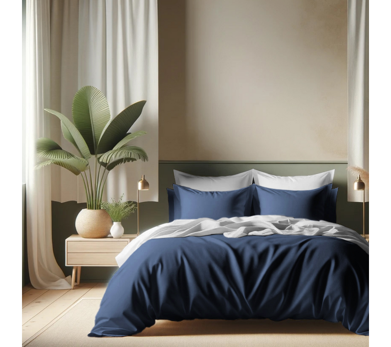 Housse De Couette Coton Tertio® Bleu Indigo / Blanc - 140 X 200 cm