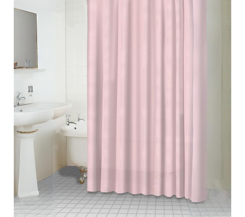 Rideau De Douche Uni Aspect Tissu - 180x180 Cm - Rose Boudoir