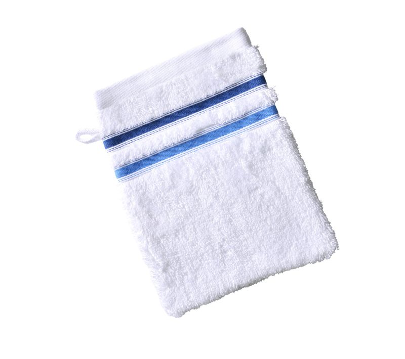 Gant De Toilette 15x21 Blanc Bleu En Acrylique