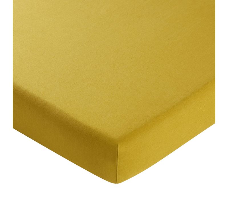 Drap-housse 180x200x28 Jaune Moutarde En Lin