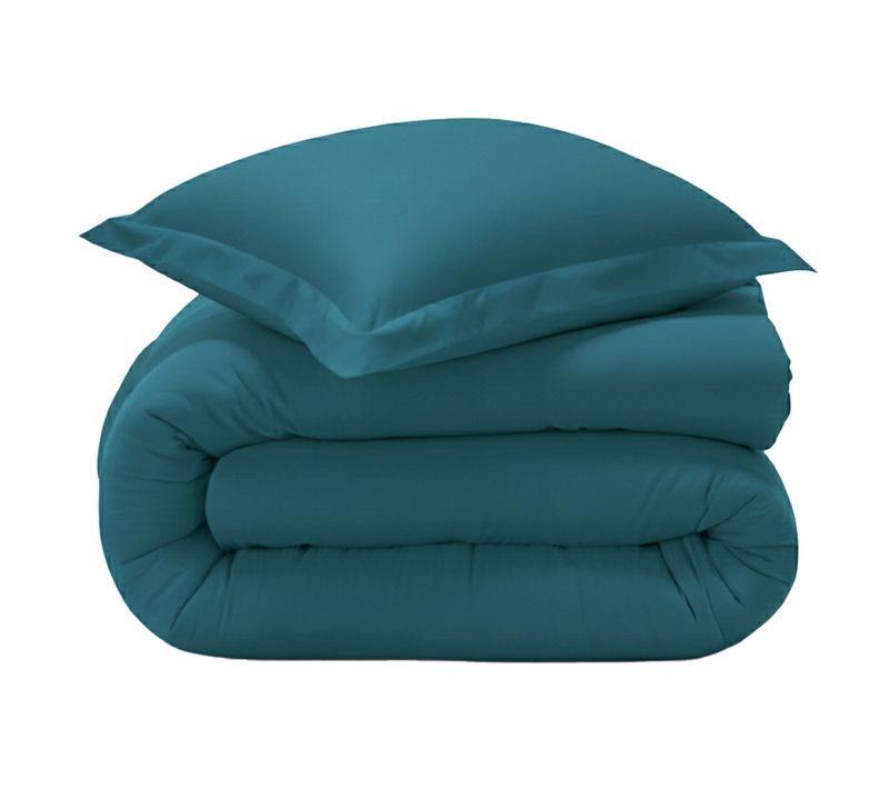 Housse De Couette 260x240 Bleu Canard En Coton