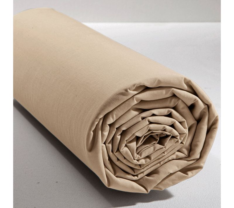 Drap-housse Tête Et Pied Reglable 160x200x28 Beige Sable En Coton