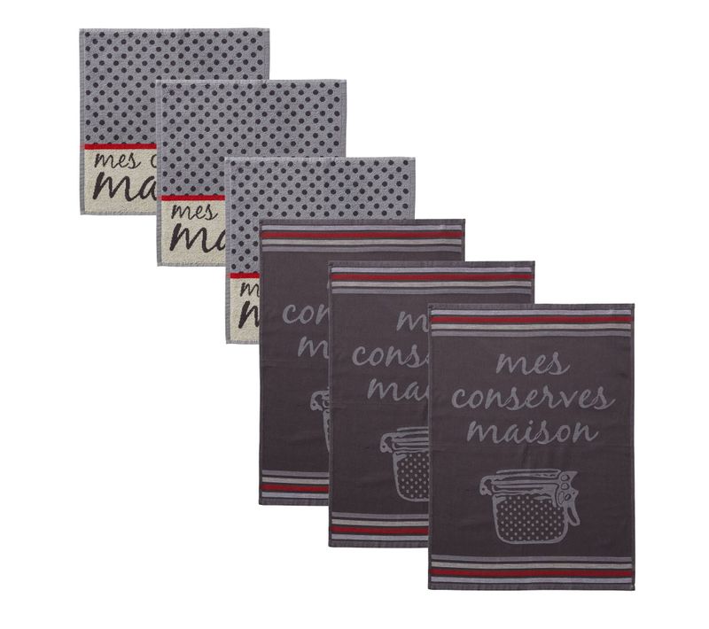 Lot Torchons + Essuie-mains 50x70 Gris En Coton