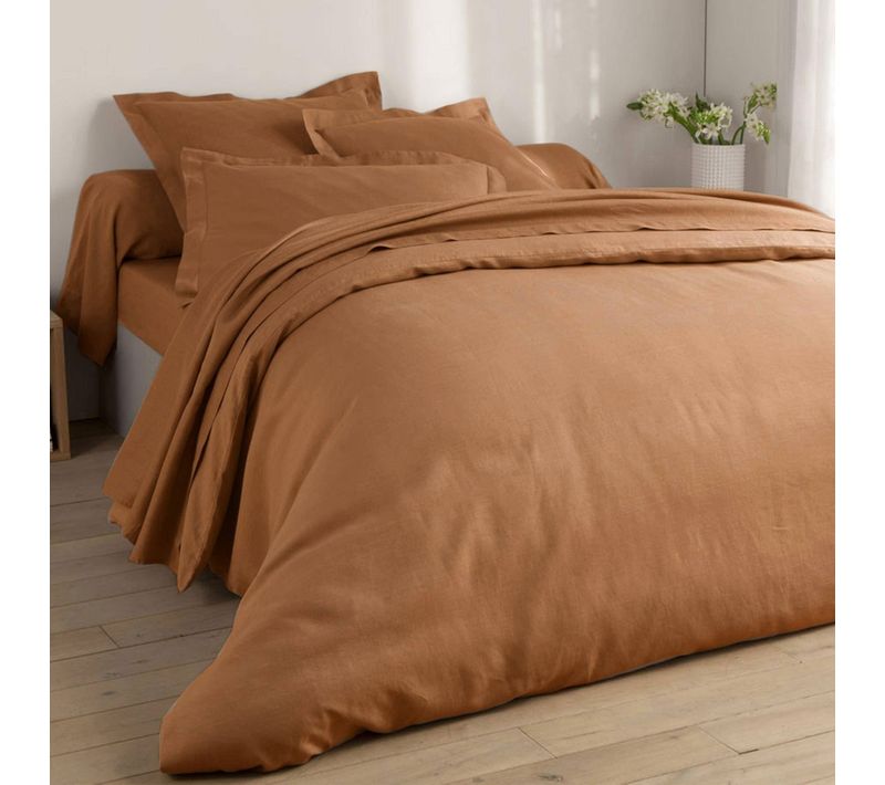 Housse De Couette 140x200 Marron Caramel En Lin