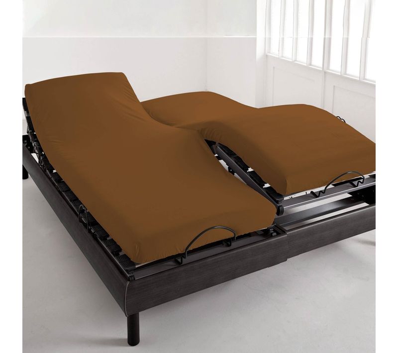 Drap-housse Tête Et Pied Reglable 180x200x28 Marron Caramel En Coton
