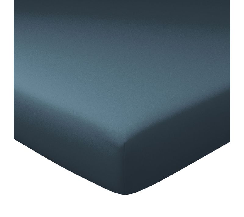 Drap-housse Grand Bonnet 180x200x32 Bleu Orage En Lin