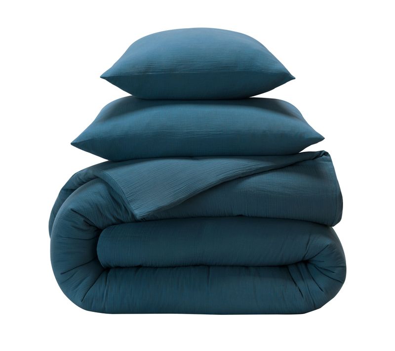 Housse De Couette 260x240 Bleu Canard En Coton