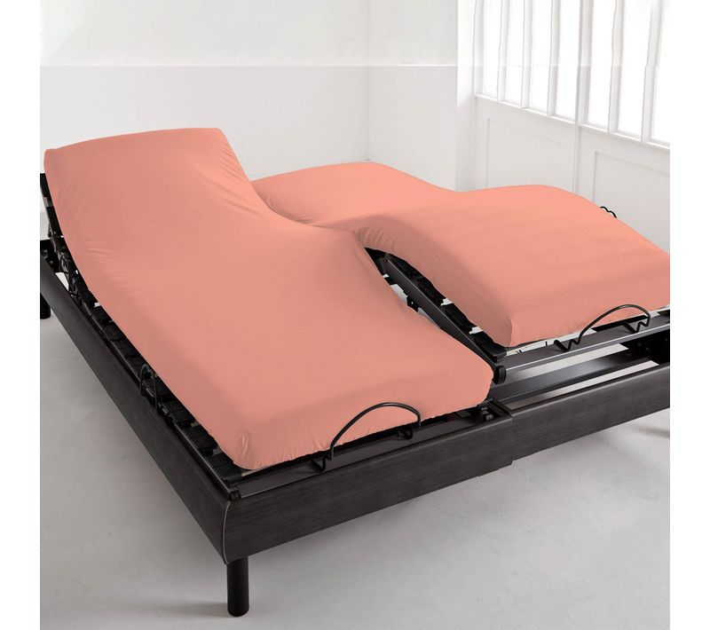 Drap-housse Tête Et Pied Reglable 160x200x28 Orange Poterie En Coton