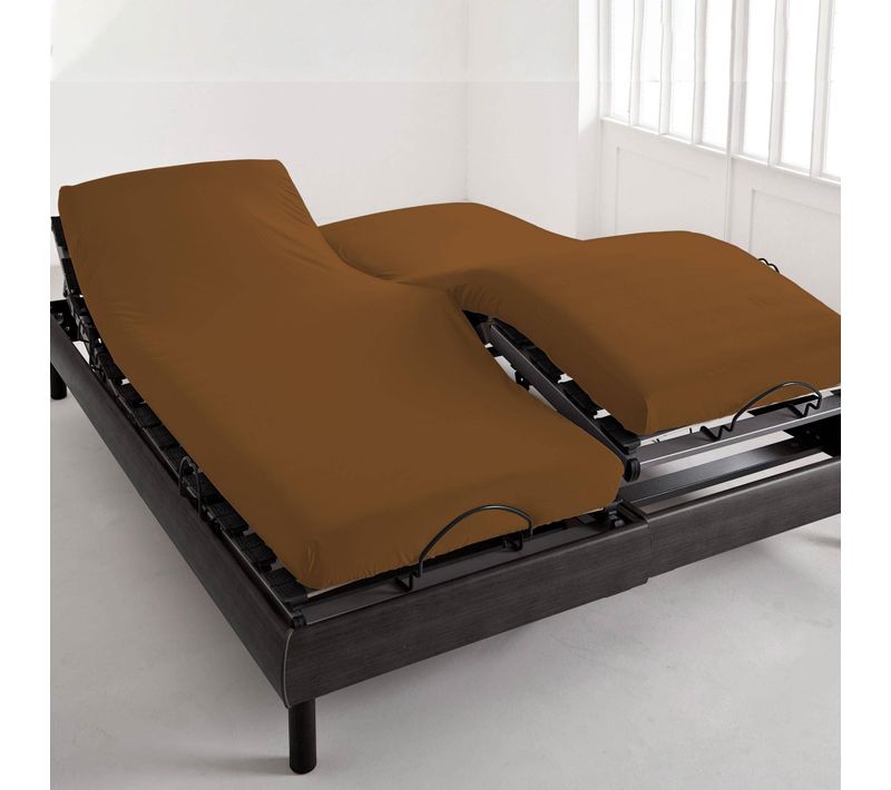 Drap-housse Tête Et Pied Reglable 140x190x28 Marron Noisette En Coton