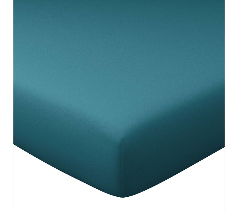 Drap-housse 90x200x28 Bleu Canard En Coton