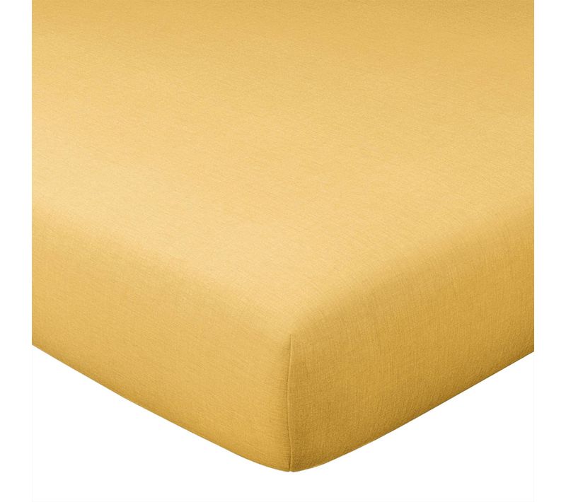 Drap-housse 90x200x28 Jaune Ocre En Coton