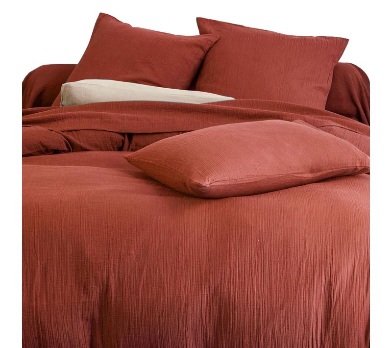 Housse De Couette 260x240 Orange Terracotta En Coton