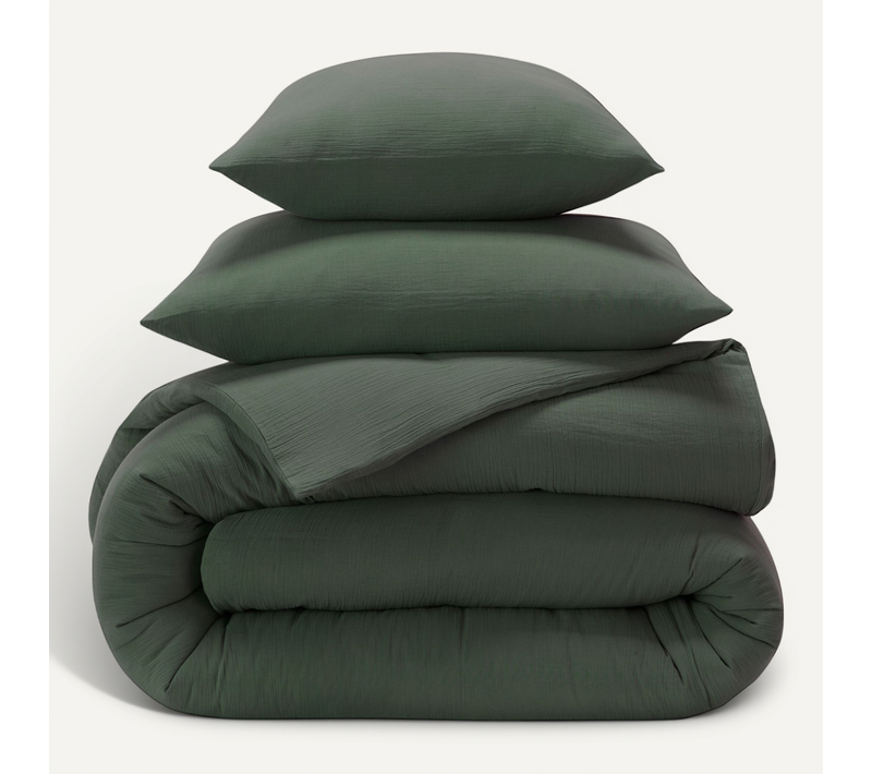 Housse De Couette 200x200 Vert Kaki En Coton