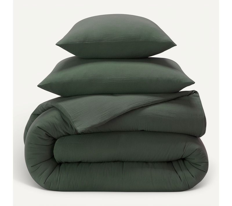 Housse De Couette 260x240 Vert Kaki En Coton