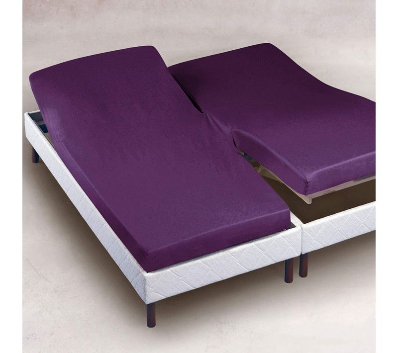 Drap-housse Tête Et Pied Reglable 160x200x28 Violet En Coton