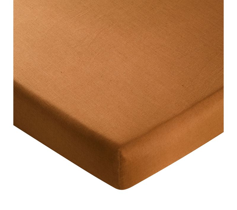 Drap-housse 90x200x28 Marron Noisette En Lin