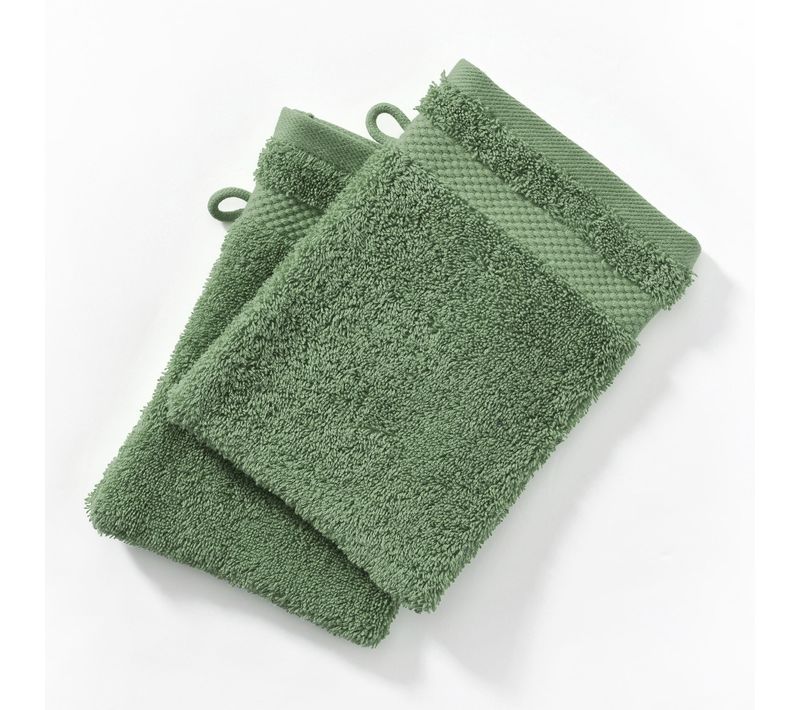 Lot De 2 Gant De Toilette 15x21 Vert Tilleul En Coton 500 G/m²