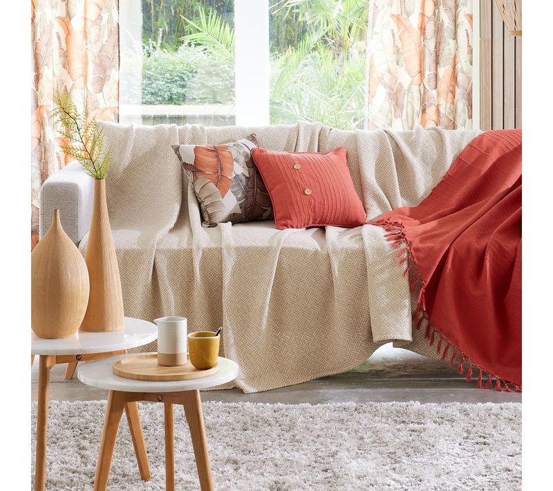 Jeté De Canapé 270x250 Beige En Coton