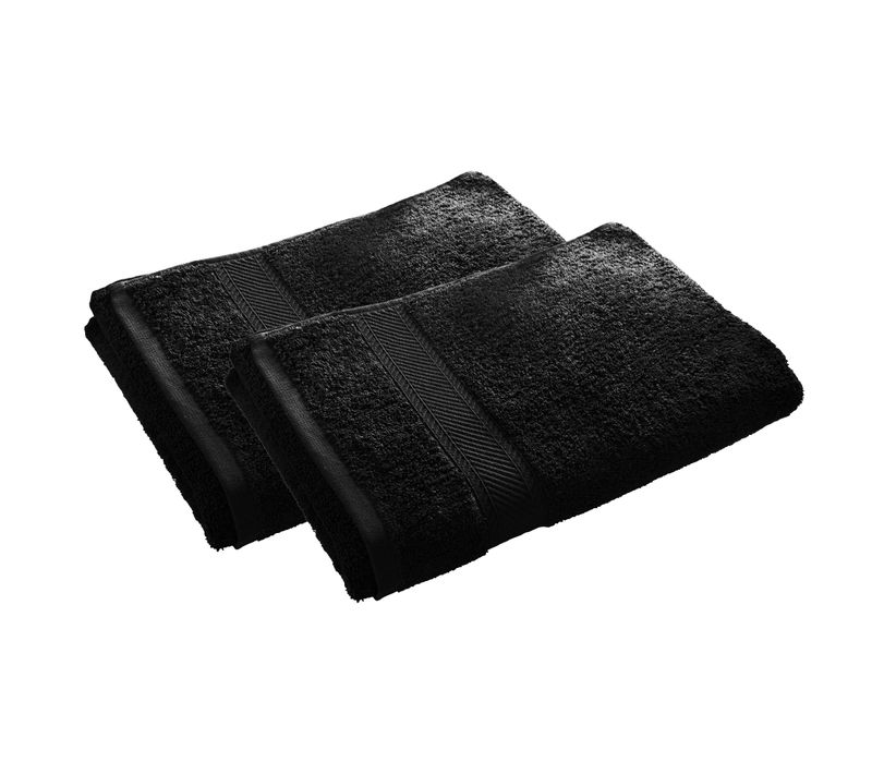 Lot De 2 Serviette De Toilette 50x100 Noir En Coton