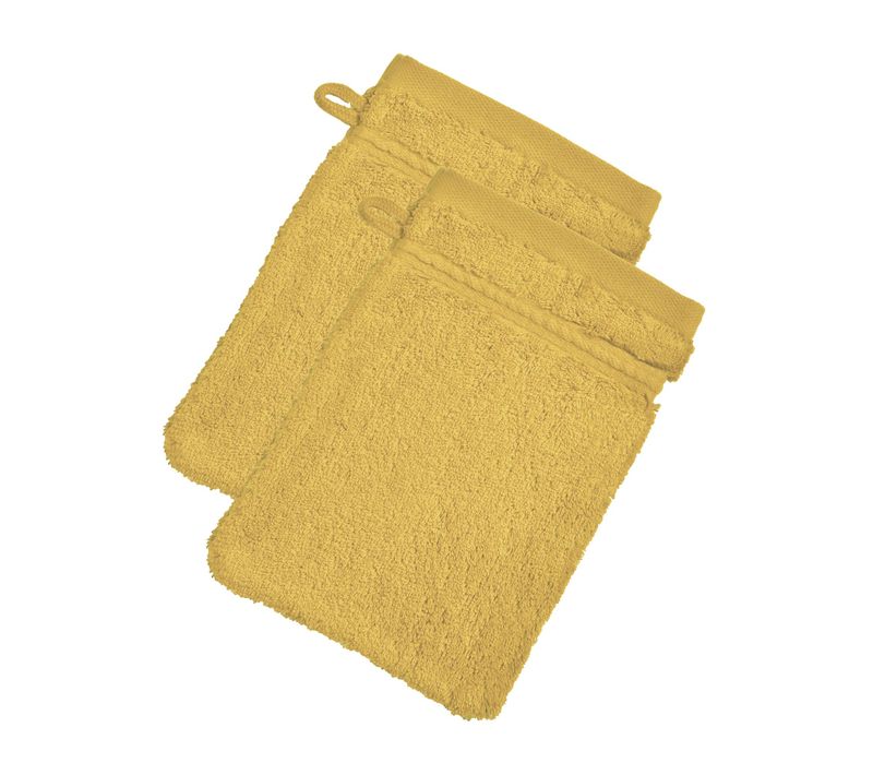 Lot De 2 Gant De Toilette 15x21 Jaune Paille En Coton