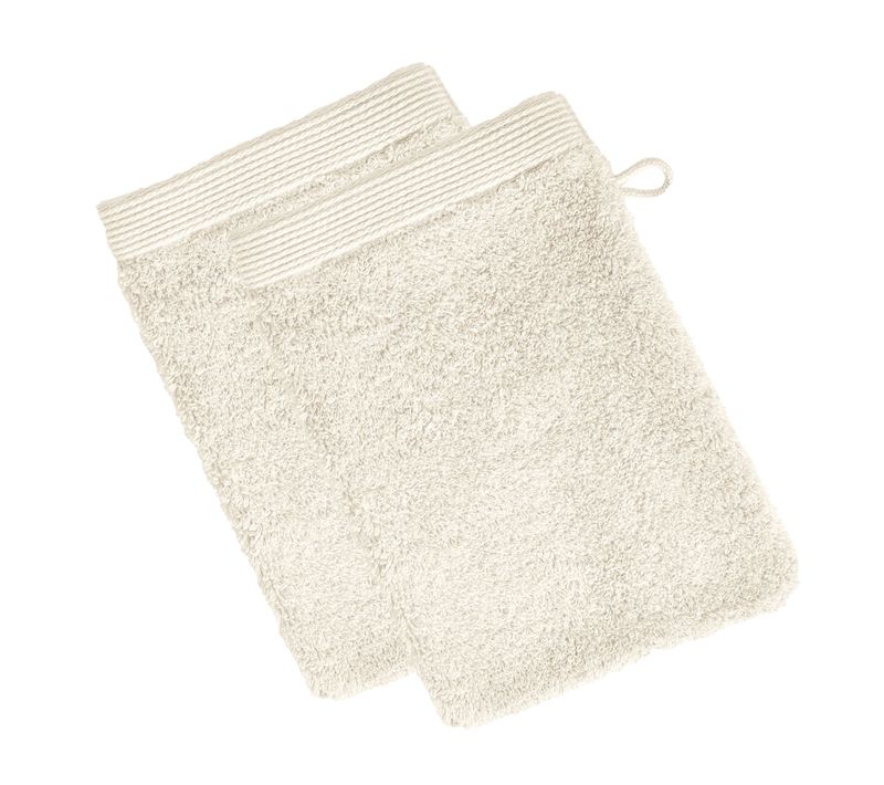 Lot De 2 Gant De Toilette 15x21 Blanc Ivoire En Coton 550 G/m²