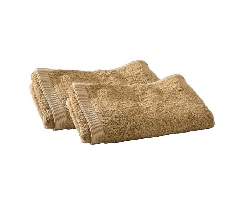 Lot De 2 Serviette Invité 30x50 Marron Camel En Coton 550 G/m²