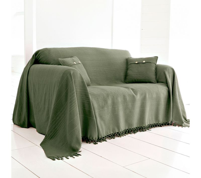 Jeté De Fauteuil 180x250 Vert Olive En Coton