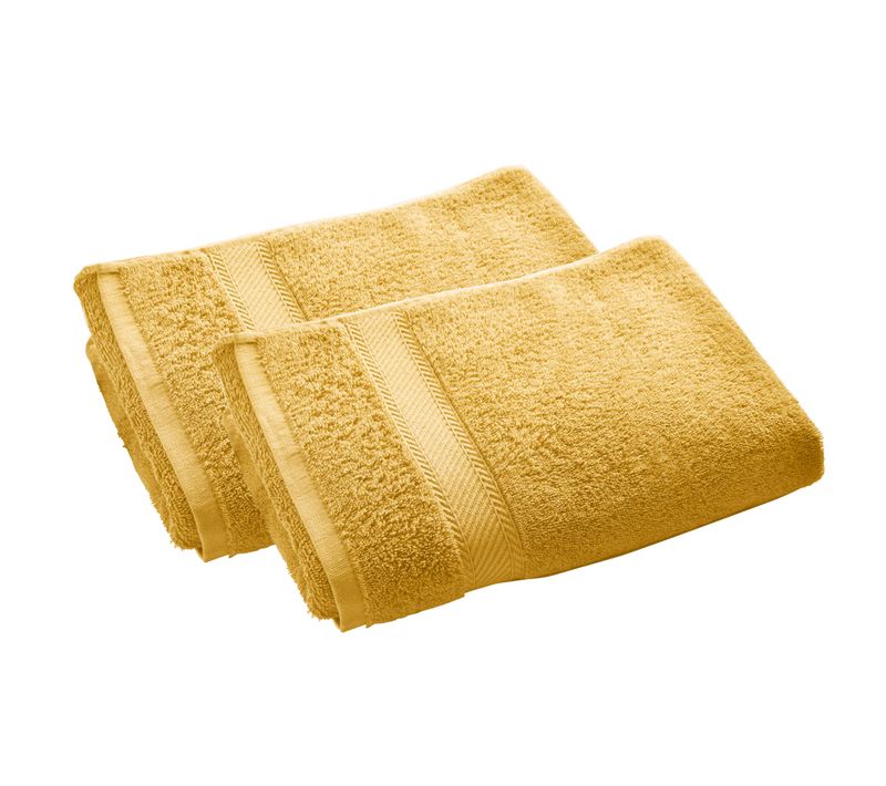 Lot De 2 Serviette De Toilette 50x100 Jaune Miel En Coton