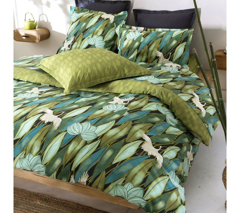 Housse De Couette 200x200 Vert Bronze En Coton