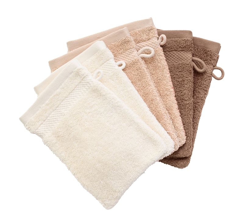 Lot De 6 Gant De Toilette 15x21 Beige En Coton 500 G/m²