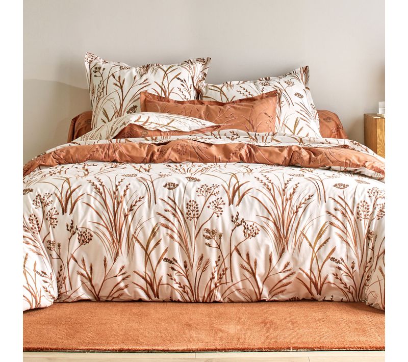 Housse De Couette 200x200 Orange Terracotta En Coton