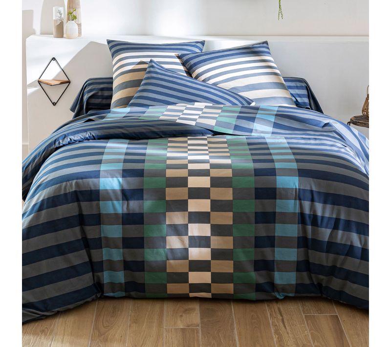 Housse De Couette 260x240 Bleu En Coton