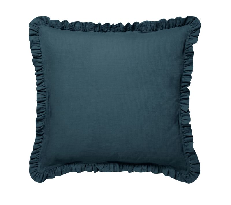 Taie Volant 65x65 Bleu Canard En Coton