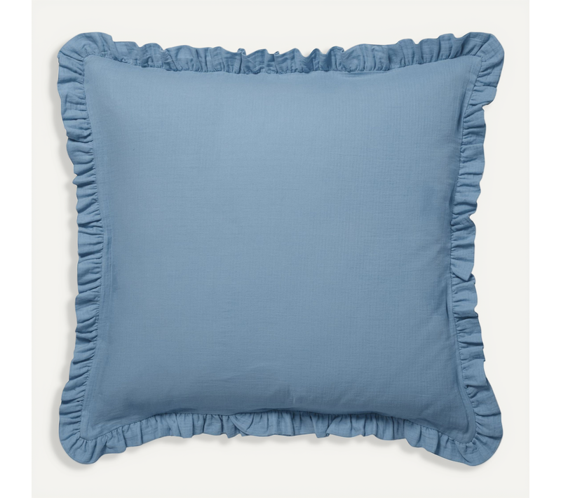 Taie Volant 65x65 Bleu Glacier En Coton