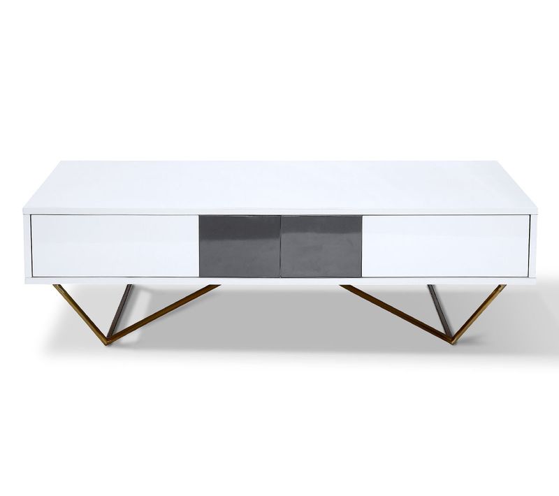 Table Basse Laqué/acier Jazz - Blanc/gris/gold - Blanc