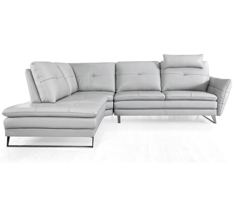 Canapé D'angle En Cuir Elena Gris Perle - Angle Gauche