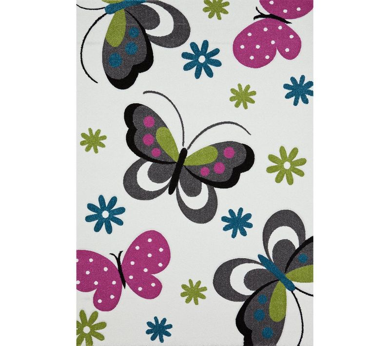 Tapis Enfant 240x340 Rectangle Tissé Crème Motif Animaux Lyn8 Papillons