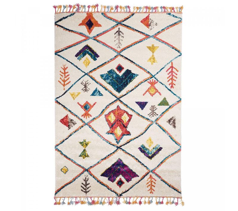 Tapis Berbère 120x170 Tissé Motifs Tribaux Lyn5 Ourika C Blanc